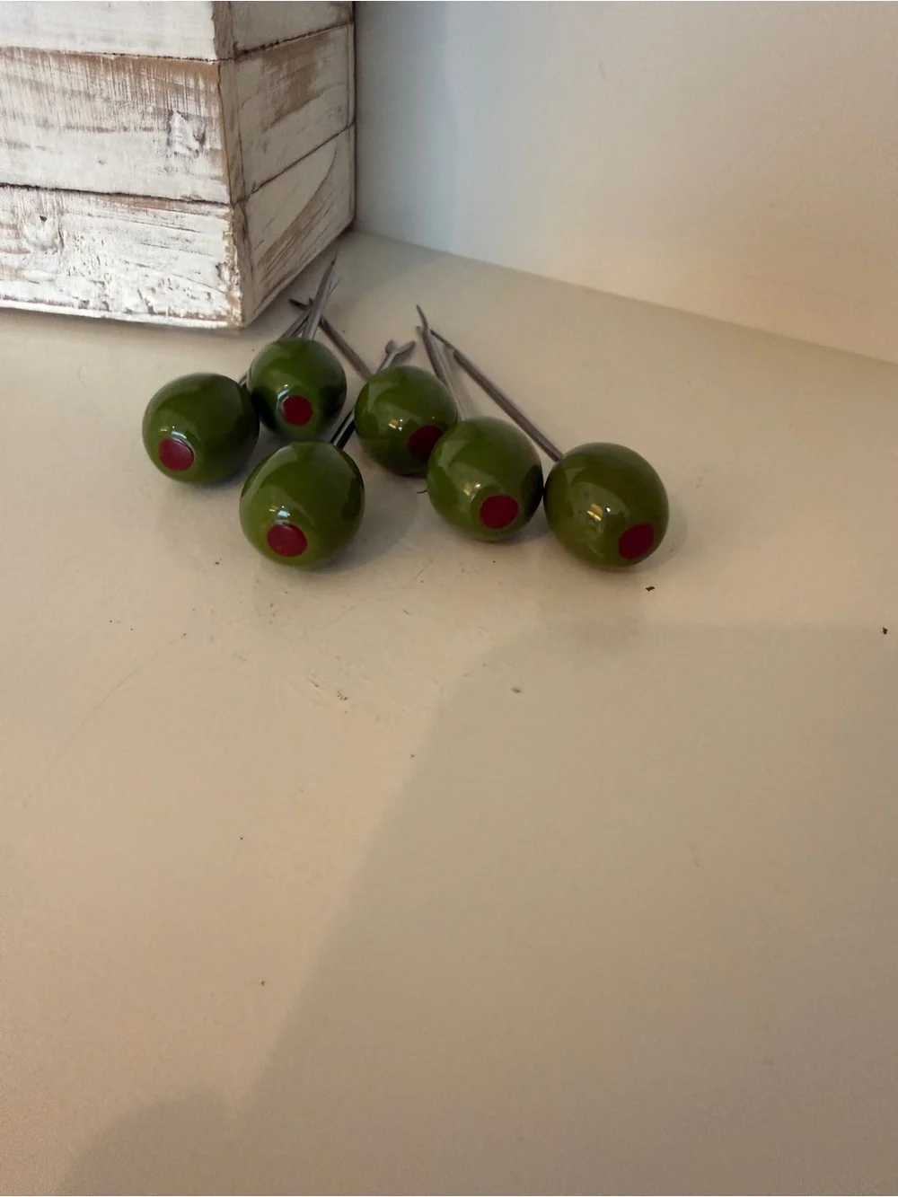 Vtg. Olive Cocktail Picks Set of 6 Green Pimento Martini Barware Appetizer Forks